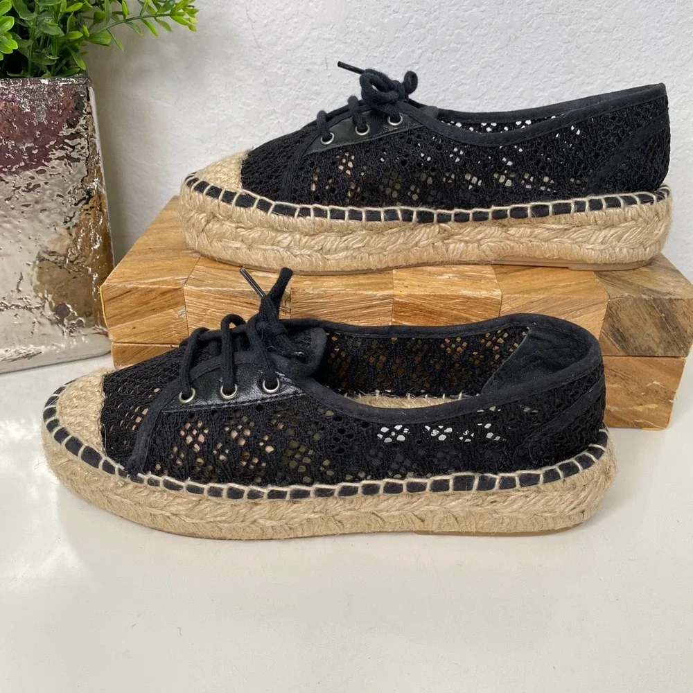 Diane von Furstenberg‎ Espadrille Sneakers Black Lace Up Size 37 EU/6.5 US